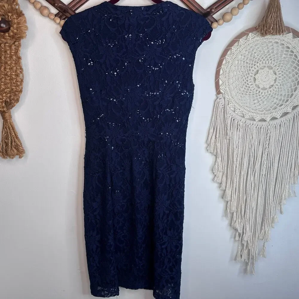 Lauren Ralph Lauren Navy Blue Sequin Sheath Dress